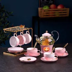 Bộ Ấm Chén Sứ Cao Cấp Màu Hồng Pastel Hoàng Gia - Sang Trọng và Tinh Tế cho Trải Nghiệm Trà Thưởng Thức