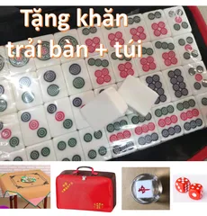 Bộ Cờ Mạt Chược Size Lớn 40mm - 144 Quân Cao Cấp, Phụ Kiện và Túi Đựng Đẹp, Trò Chơi Gia Đình và Bạn Bè