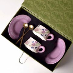 Bộ 2 Tách Trà Cao Cấp Sứ Vintage - Đồ Uống Sang Trọng Kèm Đĩa, Hoạ Tiết Tinh Tế, Phù Hợp Mọi Không Gian Nội Thất