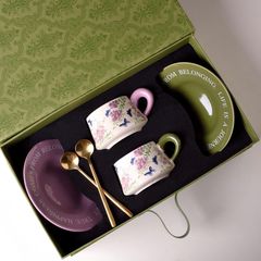 Bộ 2 Tách Trà Cao Cấp Sứ Vintage - Đồ Uống Sang Trọng Kèm Đĩa, Hoạ Tiết Tinh Tế, Phù Hợp Mọi Không Gian Nội Thất