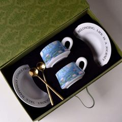 Bộ 2 Tách Trà Cao Cấp Sứ Vintage - Đồ Uống Sang Trọng Kèm Đĩa, Hoạ Tiết Tinh Tế, Phù Hợp Mọi Không Gian Nội Thất