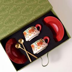 Bộ 2 Tách Trà Cao Cấp Sứ Vintage - Đồ Uống Sang Trọng Kèm Đĩa, Hoạ Tiết Tinh Tế, Phù Hợp Mọi Không Gian Nội Thất