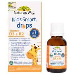 Vitamin D3 + K2 Nature’s Way Kids Smart Drops 11ml - Hỗ trợ phát triển xương răng cho trẻ, dễ dùng và hấp thu tốt, xuất xứ Úc