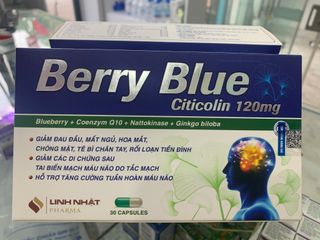Viên bổ não Berry Blue Citicolin 120mg - Hỗ trợ trí nhớ, tuần hoàn máu não, giảm rối loạn tiền đình (30 viên)