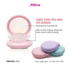 Lược Chải Tóc MIRA Gỡ Rối Kèm Gương Soi Mini, Thiết Kế Nhỏ Gọn, Chất Liệu Bền Bỉ, Phụ Kiện Thời Trang Tiện Lợi Cho Phái Đẹp