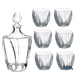 Bộ bình rượu Neptune Crystal Bohemia - Bình thủy tinh cao cấp với 6 ly, sang trọng cho tiệc tùng và thưởng thức rượu, xuất xứ CH Czech