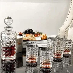 Bộ Bình Rượu Thủy Tinh Bohemia Diamond Cut - Bao Gồm 1 Bình 0,7L và 6 Cốc 230ml, Pha Lê Cao Cấp Chịu Nhiệt Tốt