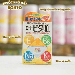 Nước Nhỏ Mắt Rohto Vita 40 Nhật Bản 12ml - Giúp Giảm Mệt Mỏi Và Làm Mát Mắt, Thích Hợp Cho Dân Văn Phòng, Người Sử Dụng Máy Tính