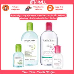 Nước tẩy trang Bioderma H20 dành cho da dầu Sebium, da nhạy cảm Sensibio 100ml , 500ml
