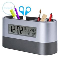 Khay đựng bút thông minh tích hợp đồng hồ kỹ thuật số & nhiệt kế - Hỗ trợ văn phòng tiện lợi, đa chức năng