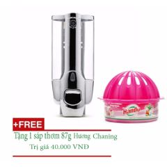 Hộp đựng nước rửa tay và dầu gội treo tường nhấn 1 bình + Tặng kèm sáp thơm cao cấp 87g Hương Chaming - Tiện ích cho phòng tắm hiện đại