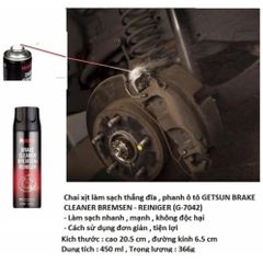 Chai Xịt Làm Sạch Phanh Ô Tô GETSUN BRAKE CLEANER 450ml - Dụng Cụ Vệ Sinh Thắng Đĩa Hiệu Quả, An Toàn và Tiện Lợi