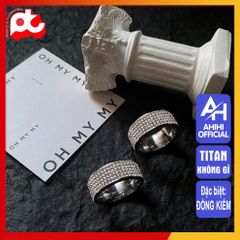 Nhẫn Titan Cao Cấp Nam Nữ Đính Đá Lấp Lánh - Phụ Kiện Thời Trang Chống Gỉ, Phong Cách Nam Tính, Quà Tặng Đặc Biệt