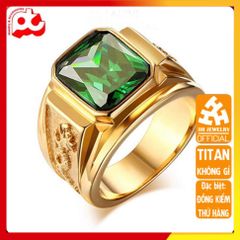 Nhẫn Nam Titan Cao Cấp Chạm Rồng - Phụ Kiện Thời Trang Sang Trọng, Đá Xanh Lá, Chống Gỉ, Đảm Bảo An Toàn Cho Da