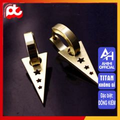 Bông Tai Nam Titan Cao Cấp Kiểu Khoen Tam Giác - Phụ Kiện Thời Trang Đẳng Cấp Không Gỉ, An Toàn Cho Da, Màu Mạ Vàng
