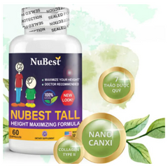 Viên uống hỗ trợ tăng chiều cao Nubest Tall Mỹ - 60 viên cho trẻ em từ 6-18 tuổi - Bổ sung Canxi và Vitamin D3 hiệu quả