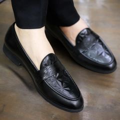 Giày Tây Nam Da Microfiber In Họa Tiết 3D Cao Cấp - Giày Lười Đế Cao Su Chống Trơn Trượt Thời Trang 2023