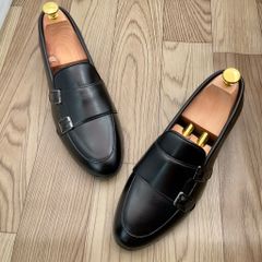 Giày lười nam da mờ DAVINCIA MonkStrap 4 khóa - Giày chú rể trẻ trung, đế cao su chống trơn trượt, phong cách sang trọng G66