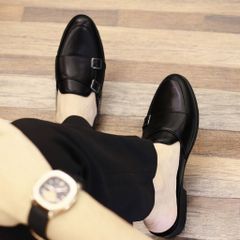 Giày sục nam cao cấp MonkStrap DAVINCIA - Giày da mùa hè thoáng khí, thiết kế hiện đại với khóa trang trí độc đáo