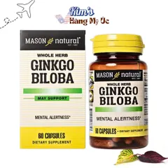 Viên uống bổ não Ginkgo Biloba Mason Natural 60 viên - Hỗ trợ trí nhớ, tập trung và tuần hoàn máu, sản xuất tại Mỹ
