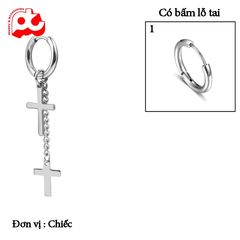 Bông tai nam inox 1 chiếc kpop tòn ten hình thánh giá bấm lỗ tai PT Jewelry & Accessories PTBTNA32 363944