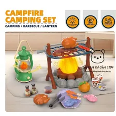 Đồ chơi cắm trại giả lập cho bé 40 chi tiết, có đèn và nhạc, bộ đồ nướng BBQ cho trẻ
