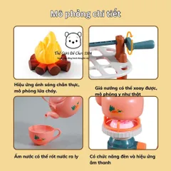 Đồ chơi cắm trại giả lập cho bé 40 chi tiết, có đèn và nhạc, bộ đồ nướng BBQ cho trẻ