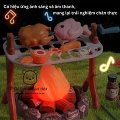 Đồ chơi cắm trại giả lập cho bé 40 chi tiết, có đèn và nhạc, bộ đồ nướng BBQ cho trẻ