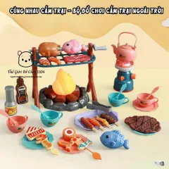 Đồ chơi cắm trại giả lập cho bé 40 chi tiết, có đèn và nhạc, bộ đồ nướng BBQ cho trẻ