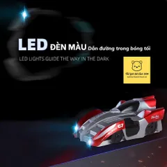 Xe điều khiển leo tường có đèn LED xoay 360 độ, pin sạc, xe ô tô đồ chơi cho cho bé trai
