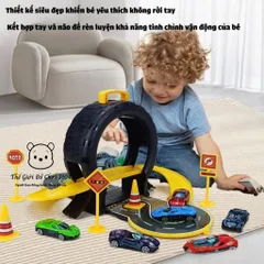 ​​​​​​​Bộ bãi đỗ xe hình vỏ bánh xe có tay xách đồ chơi đường ray ô tô cho bé, thế giới đồ chơi 1104
