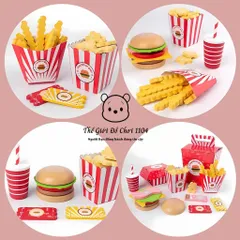 Bộ đồ chơi hamburger bằng gỗ cao cấp mô phỏng thức ăn nhanh, dành cho bé 3 tuổi trở lên