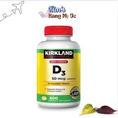 Viên uống Vitamin D3 Kirkland Extra Strength 50mcg - Hỗ trợ sức khỏe xương và miễn dịch - 600 viên Mỹ