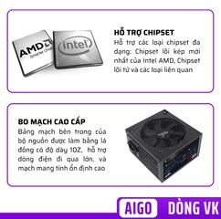 Nguồn Máy Tính Aigo VK350 VK450 VK550 - ATX 12V Non Modun 150mm, Công Suất 350W/450W/550W, Tản Nhiệt Hiệu Quả, Hệ Thống Bảo Vệ