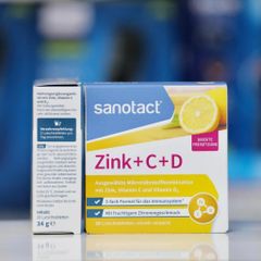 Viên ngậm bổ sung kẽm, vitamin C & D Sanotact - Hỗ trợ miễn dịch, hương vị chanh tươi - 20 viên ngậm tiện lợi từ Đức