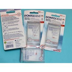 Tăm que nhựa làm sạch kẽ răng Dontodent Brush-Sticks - Hộp 150 que, an toàn và nhẹ nhàng cho sức khỏe răng miệng.