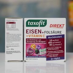 TAXOFIT EISEN FOLSAURE VITAMIN C: Hộp 20 gói bột, sử dụng rất dễ và tiện lợi lại hiệu quả nhanh