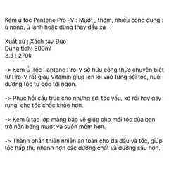 Kem ủ tóc Pantene Pro -V: Mượt , thơm, nhiều công dụng: ủ nóng, ủ lạnh hoặc dùng thay dầu xả
