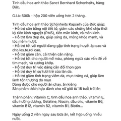 Tinh dầu hoa anh thảo Sanct Bernhard Schonheits, hàng Đức. Hộp 200 viên