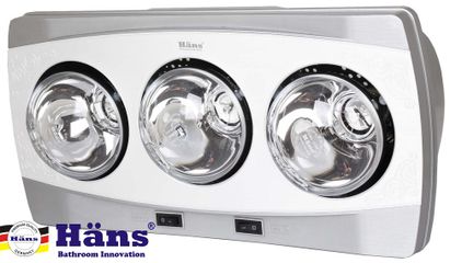 Đèn Sưởi 3 Bóng Treo Tường Hans H3B - Đèn Sưởi Nhà Tắm Hồng Ngoại Công Suất 825W, Điều Khiển Độc Lập, Bóng Thủy Tinh Chịu Nhiệt