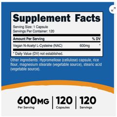 Viên uống NAC 600mg Nutricost - Hỗ trợ giải độc gan và tăng cường sức khỏe tế bào - 120 viên nang dễ uống, không GMO