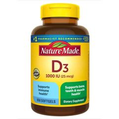 Viên uống Vitamin D3 Nature Made 25 mcg (1000 IU) - Bổ sung 180 viên cho sức khỏe xương và hệ miễn dịch - Sản phẩm từ Mỹ