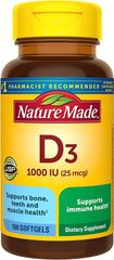 Viên uống Vitamin D3 Nature Made 25 mcg (1000 IU) - Bổ sung 180 viên cho sức khỏe xương và hệ miễn dịch - Sản phẩm từ Mỹ