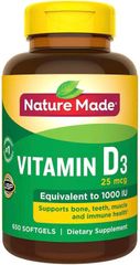 Viên uống Vitamin D3 Nature Made 25 mcg (1000 IU) - Bổ sung 180 viên cho sức khỏe xương và hệ miễn dịch - Sản phẩm từ Mỹ
