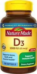 Viên uống Vitamin D3 Nature Made 25 mcg (1000 IU) - Bổ sung 180 viên cho sức khỏe xương và hệ miễn dịch - Sản phẩm từ Mỹ