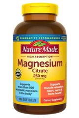 Viên Uống Magnesium Citrate 250mg Nature Made 180 viên - Hỗ Trợ Sức Khỏe Xương và Cơ Bắp - Sản Phẩm Chất Lượng Từ Mỹ