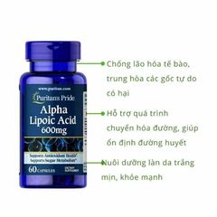 Viên bổ sung Alpha Lipoic Acid 600 mg Puritan's Pride - Hỗ trợ làm đẹp và sức khỏe, 60 viên tiện lợi từ Mỹ