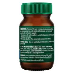 Viên Uống Bổ Sung Sắt Thompson's Organic Iron 24mg - Hỗ Trợ Thiếu Máu, 30 Viên, Tự Nhiên và An Toàn