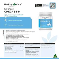 Viên uống bổ sung Omega 3-6-9 Healthy Care - 200 viên nang mềm hỗ trợ sức khỏe tim mạch và não bộ, nhập khẩu Úc