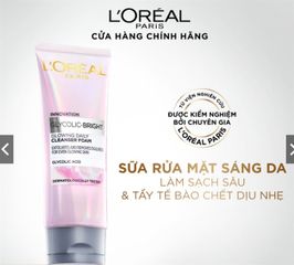 Sữa Rửa Mặt Loreal Glycolic-Bright 100ml - Làm Sáng Da, Loại Bỏ Tế Bào Chết, Vitamin C và Chiết Xuất Tự Nhiên, Dưỡng Da Mềm Mại